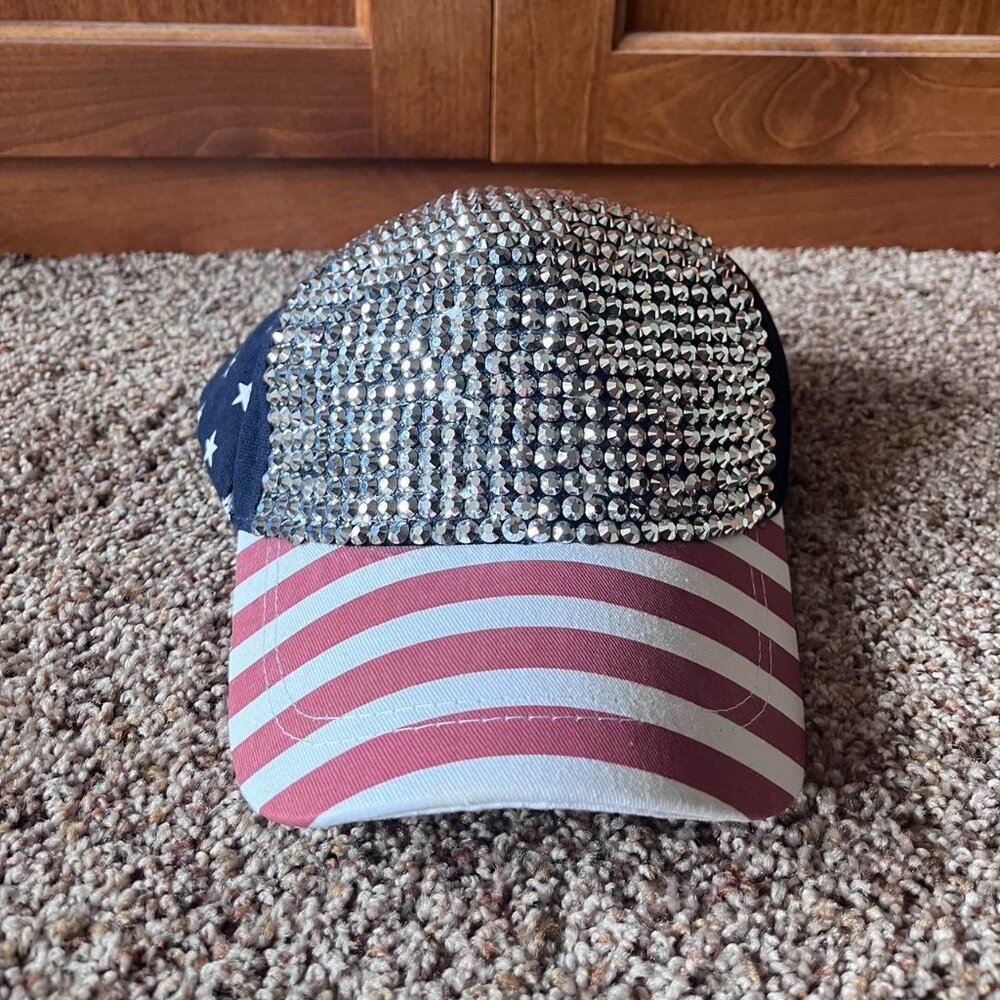 Sparkly Red‎ and Blue American Flag Y2K Cap 🇺🇸 - Picture 2 of 3